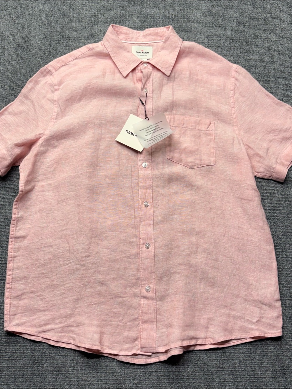 Thom Aaron Shirt Mens L Pink 100% Linen Short Sleeve Button Up Beach NEW - Picture 2 of 7